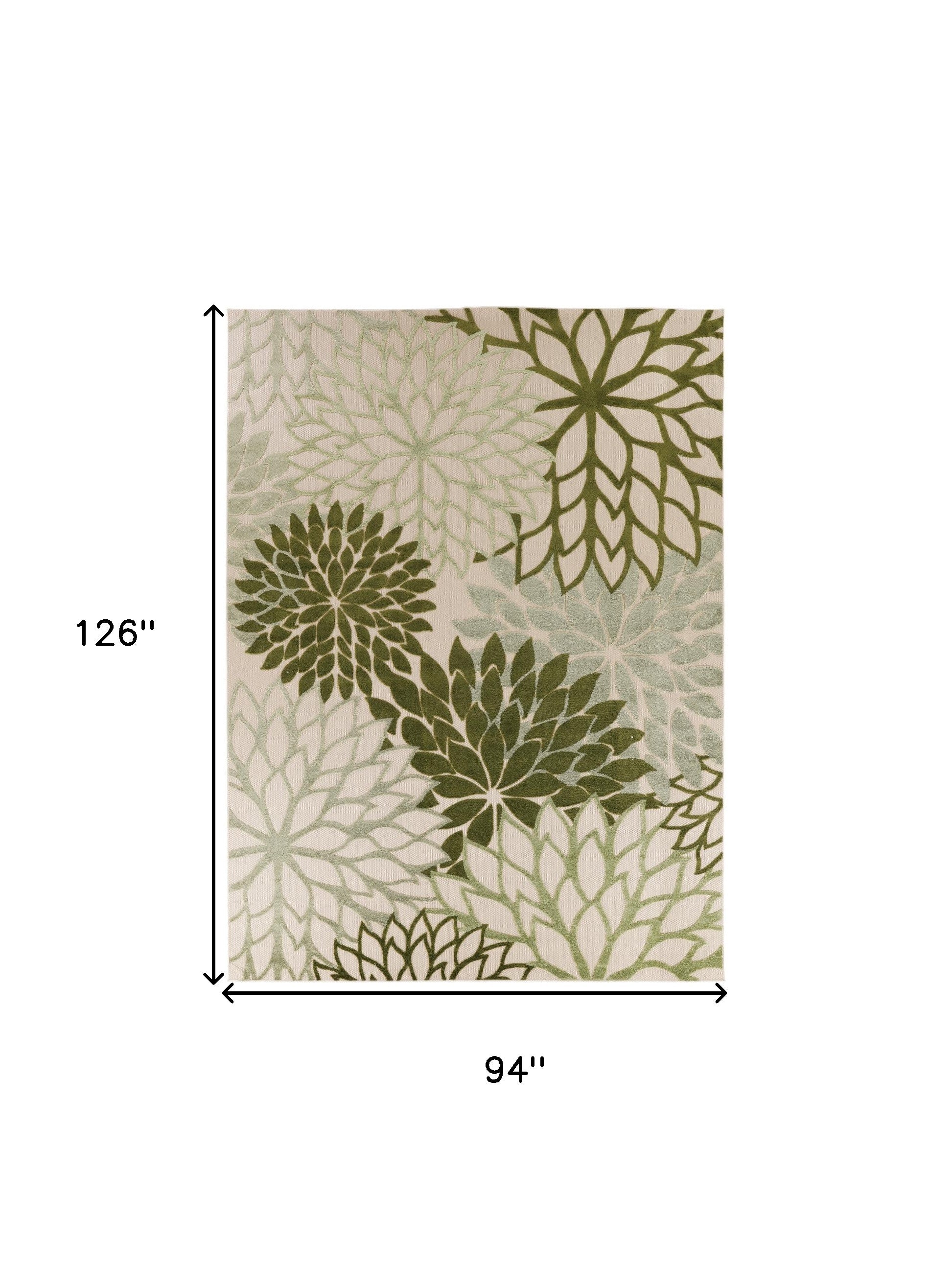 8' X 11' Ivory And Green Floral Indoor Outdoor Area Rug