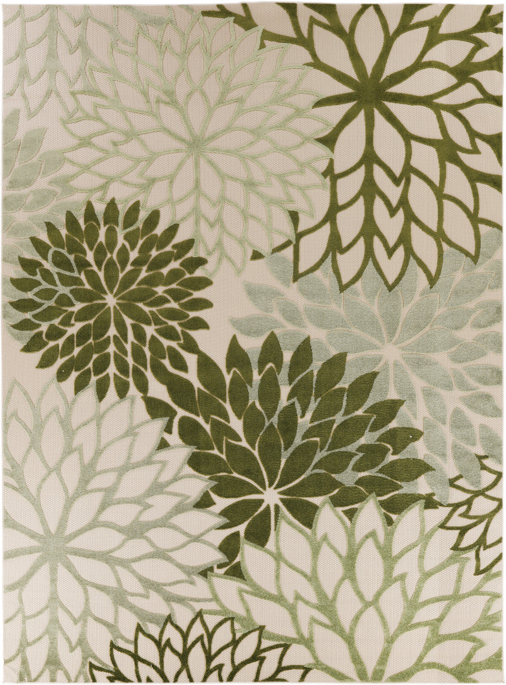 8' X 11' Ivory And Green Floral Indoor Outdoor Area Rug