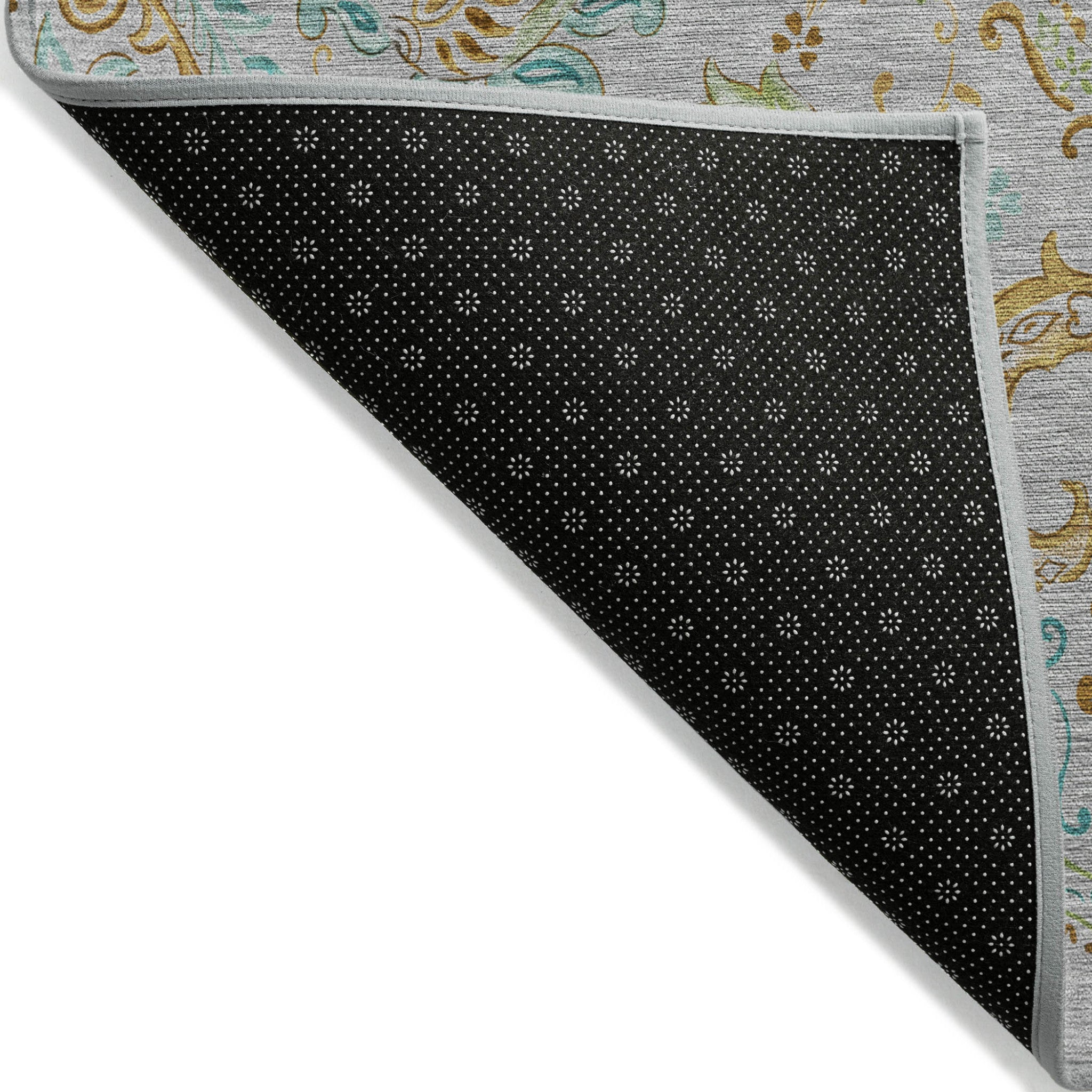 8' X 10' Gray and Gold Paisley Washable Non Skid Indoor Outdoor Area Rug