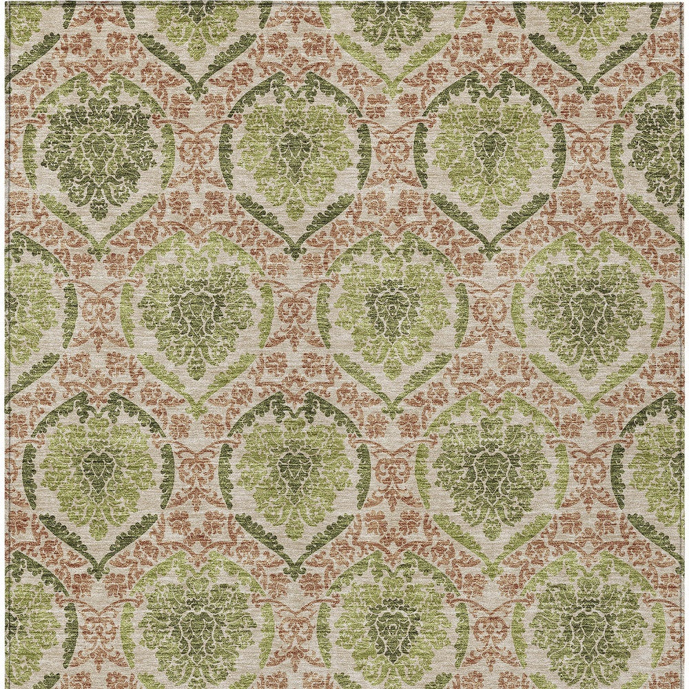 9' X 12' Olive Green And Fern Green Medallion Washable Indoor Outdoor Area Rug