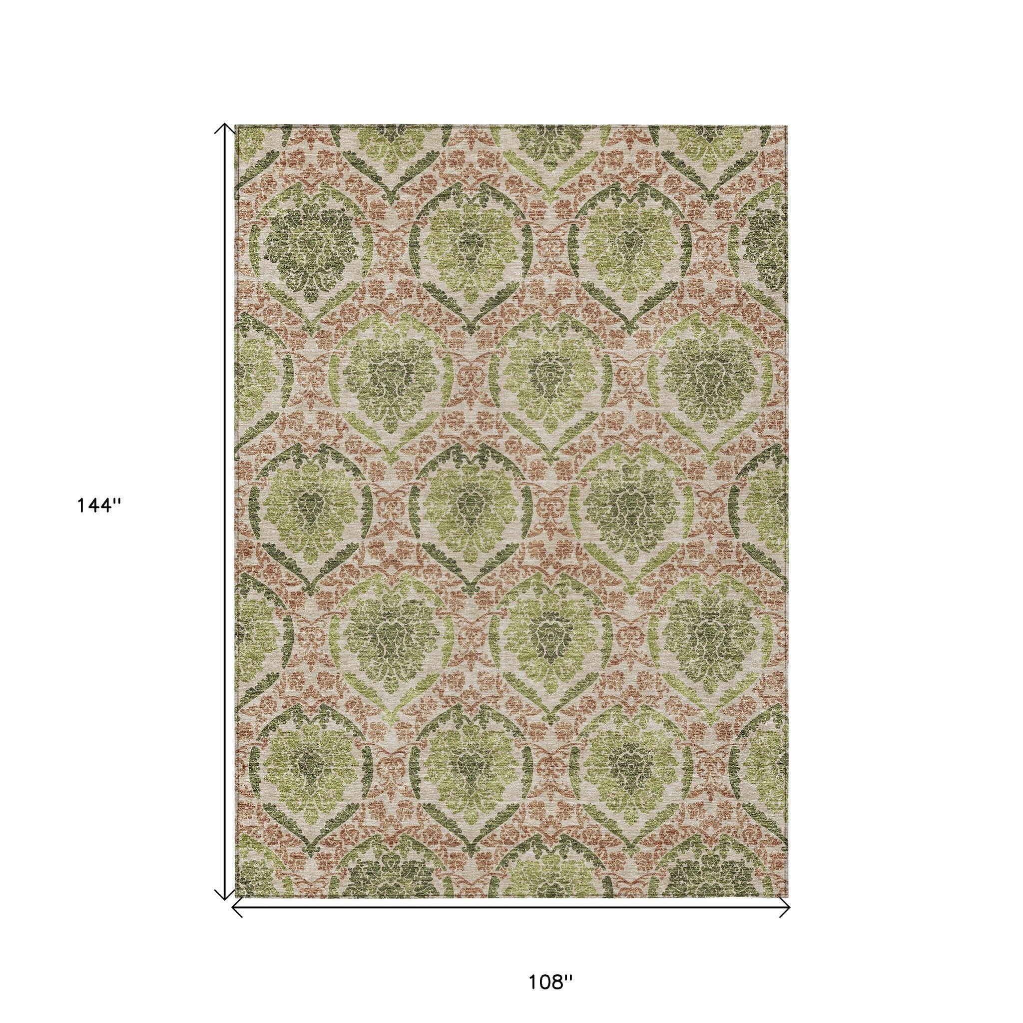 9' X 12' Olive Green And Fern Green Medallion Washable Indoor Outdoor Area Rug
