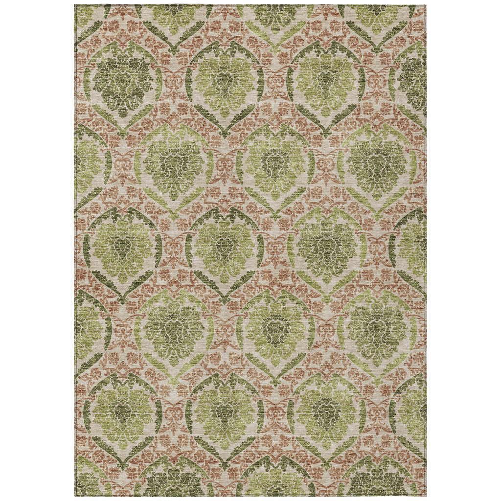 9' X 12' Olive Green And Fern Green Medallion Washable Indoor Outdoor Area Rug
