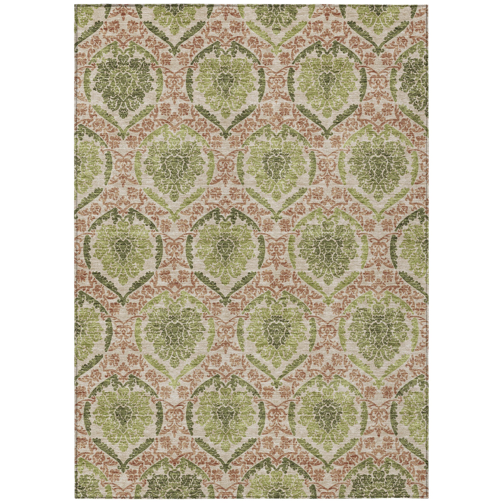 9' X 12' Olive Green And Fern Green Medallion Washable Indoor Outdoor Area Rug