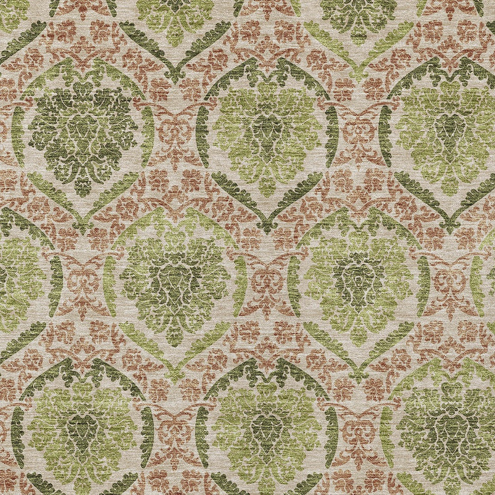 9' X 12' Olive Green And Fern Green Medallion Washable Indoor Outdoor Area Rug