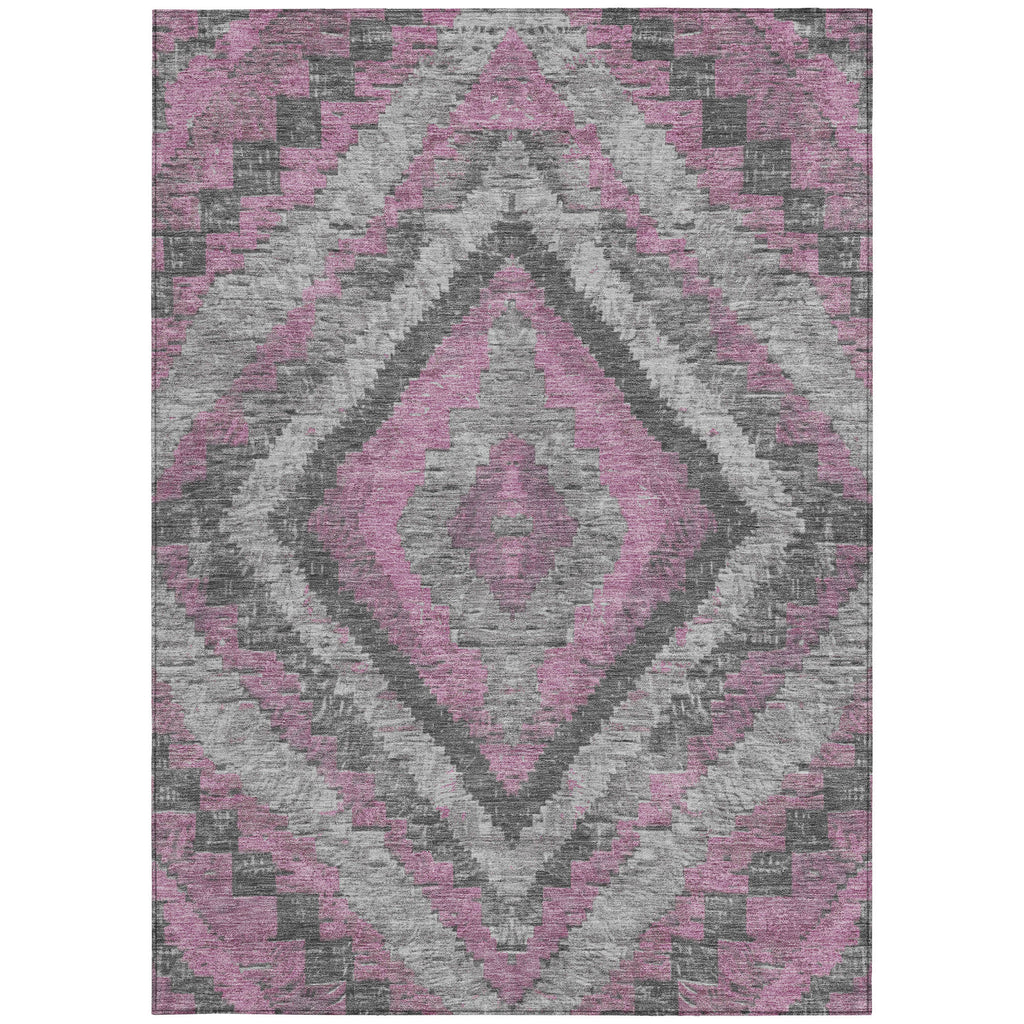 5' X 8' Blush And Gray Aztec Washable Indoor Outdoor Area Rug