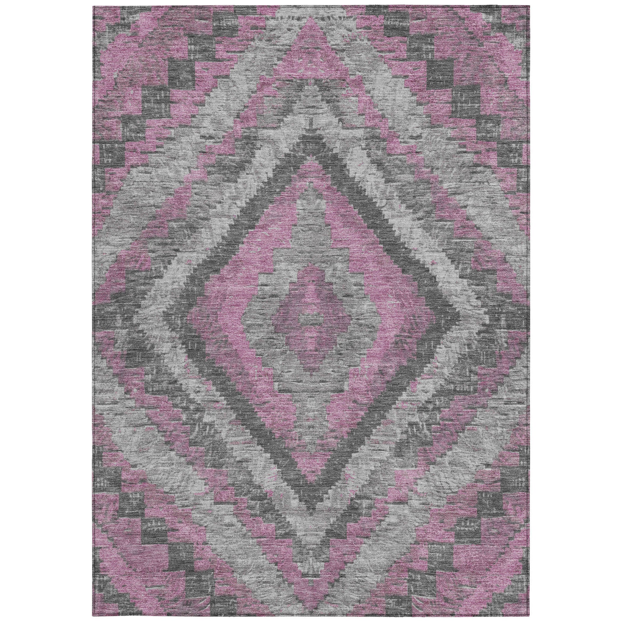 5' X 8' Blush And Gray Aztec Washable Indoor Outdoor Area Rug