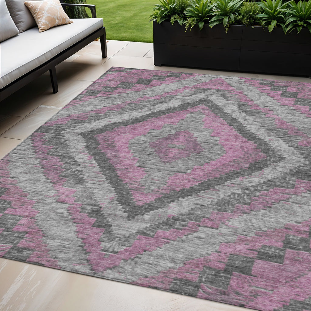 5' X 8' Blush And Gray Aztec Washable Indoor Outdoor Area Rug