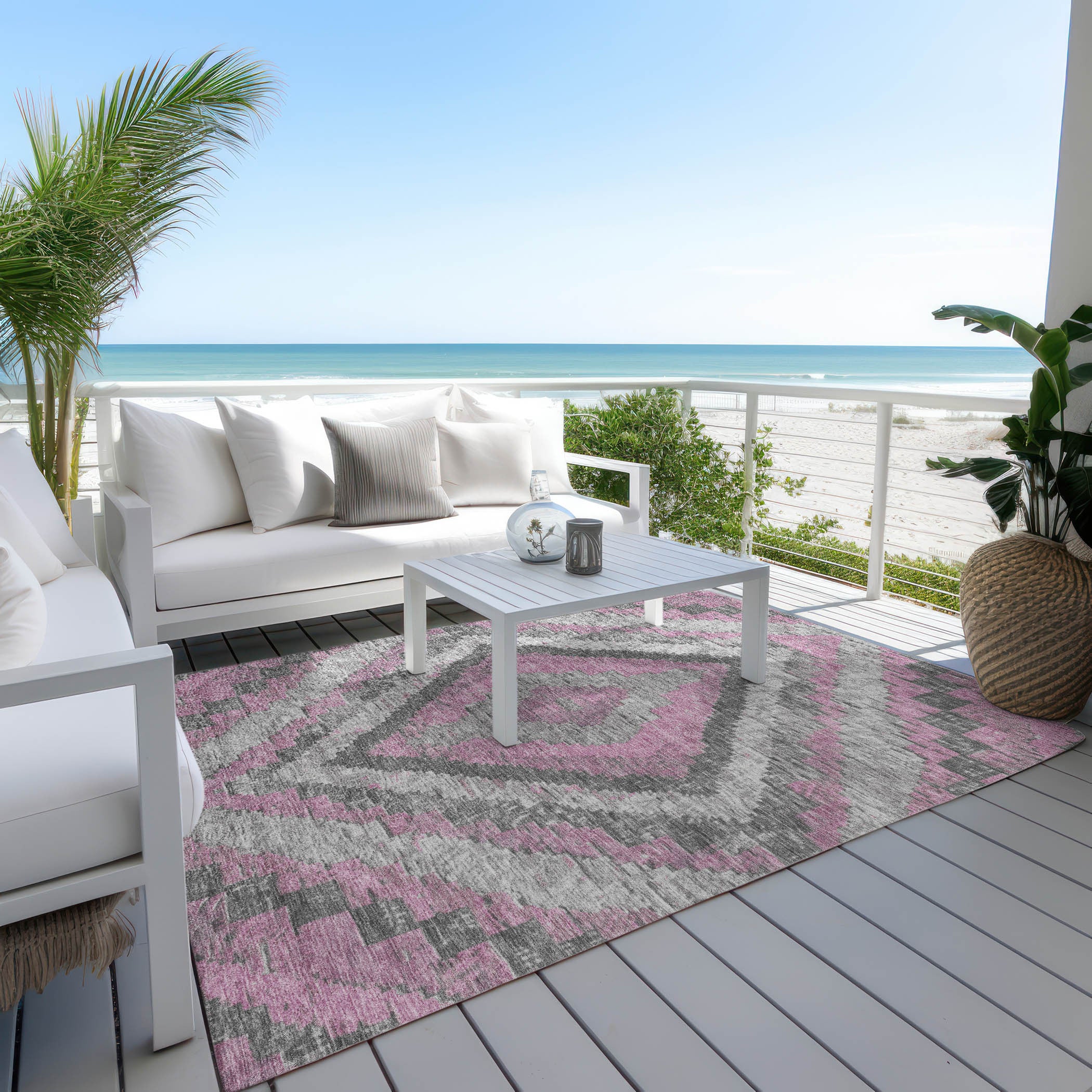 5' X 8' Blush And Gray Aztec Washable Indoor Outdoor Area Rug