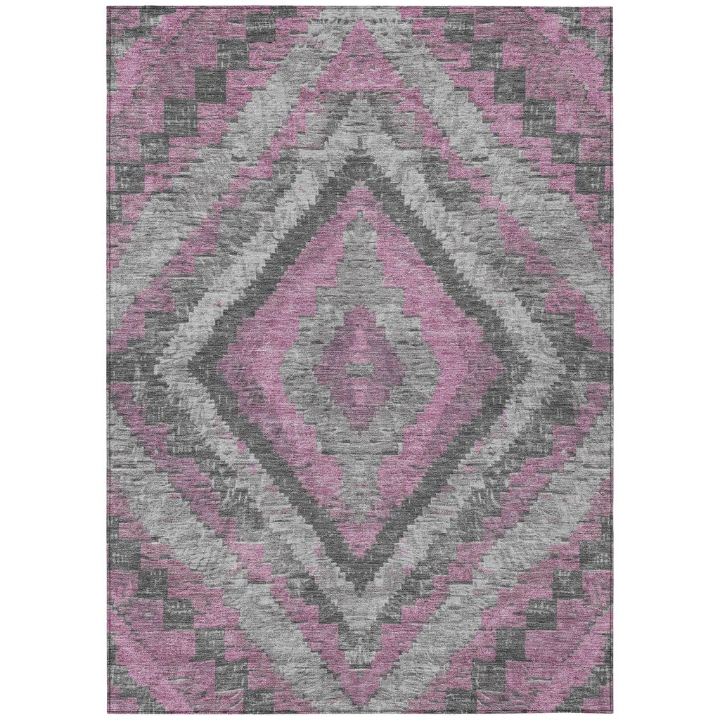 5' X 8' Blush And Gray Aztec Washable Indoor Outdoor Area Rug