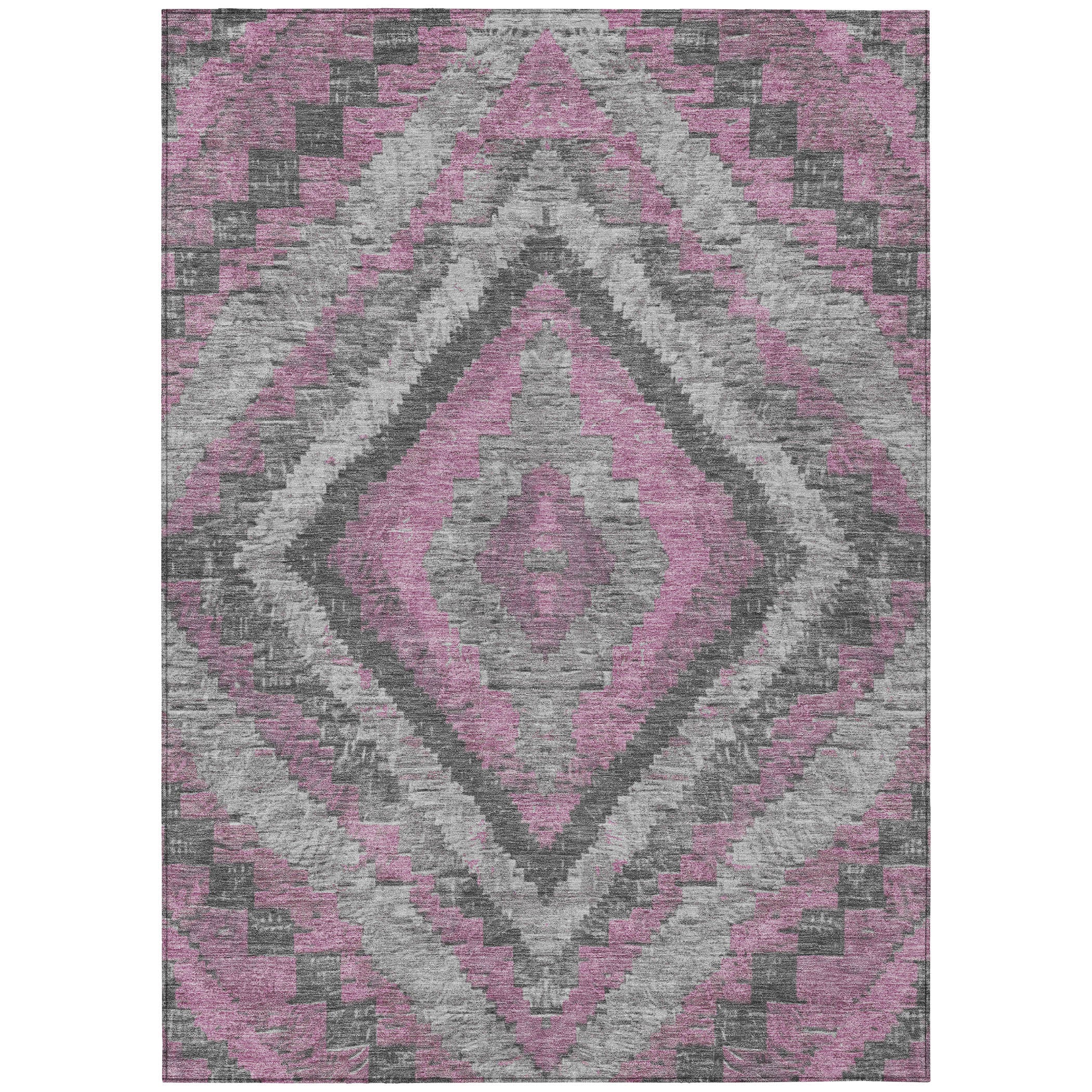 5' X 8' Blush And Gray Aztec Washable Indoor Outdoor Area Rug