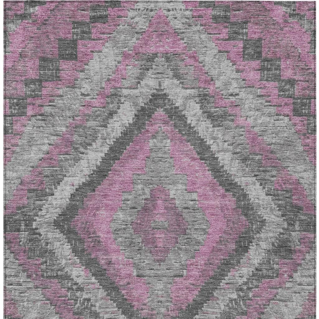 5' X 8' Blush And Gray Aztec Washable Indoor Outdoor Area Rug