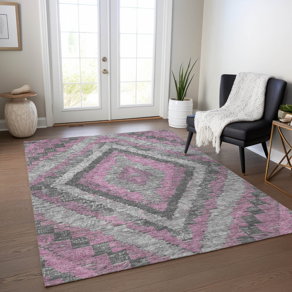 5' X 8' Blush And Gray Aztec Washable Indoor Outdoor Area Rug