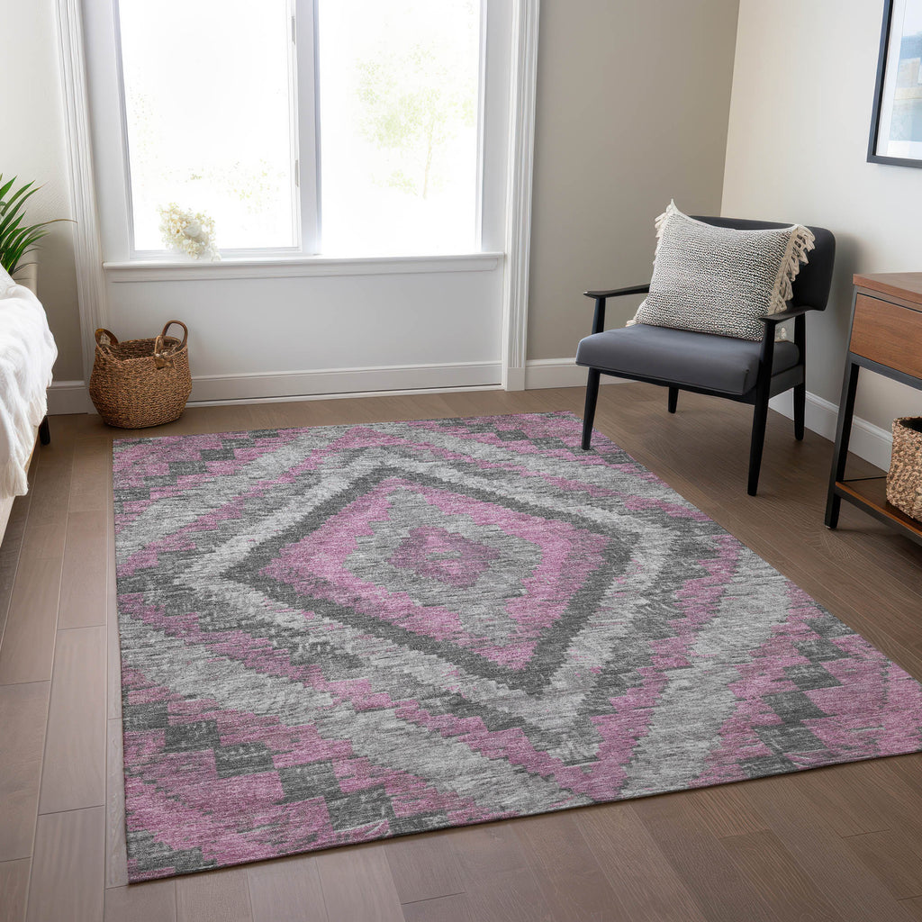 5' X 8' Blush And Gray Aztec Washable Indoor Outdoor Area Rug