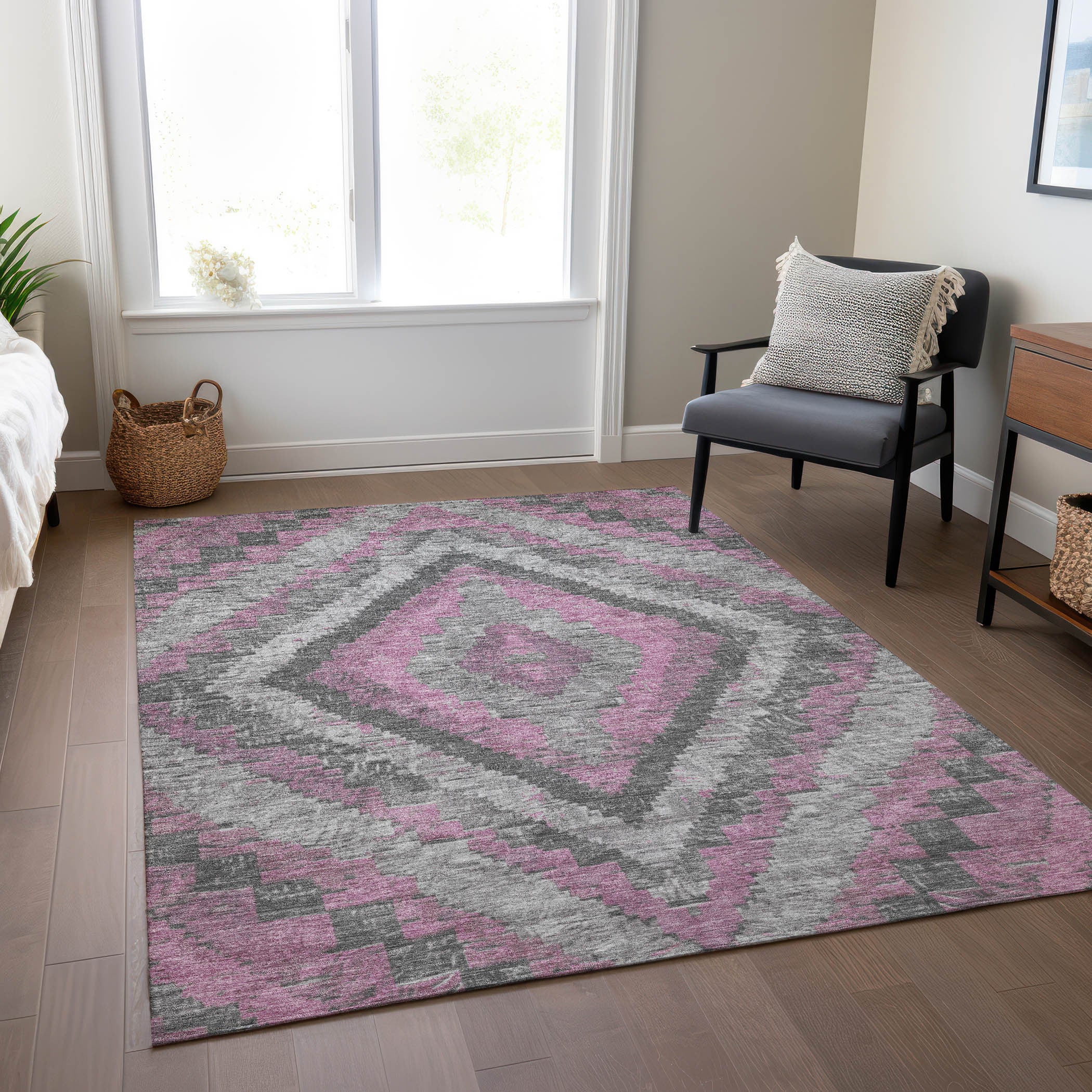 5' X 8' Blush And Gray Aztec Washable Indoor Outdoor Area Rug