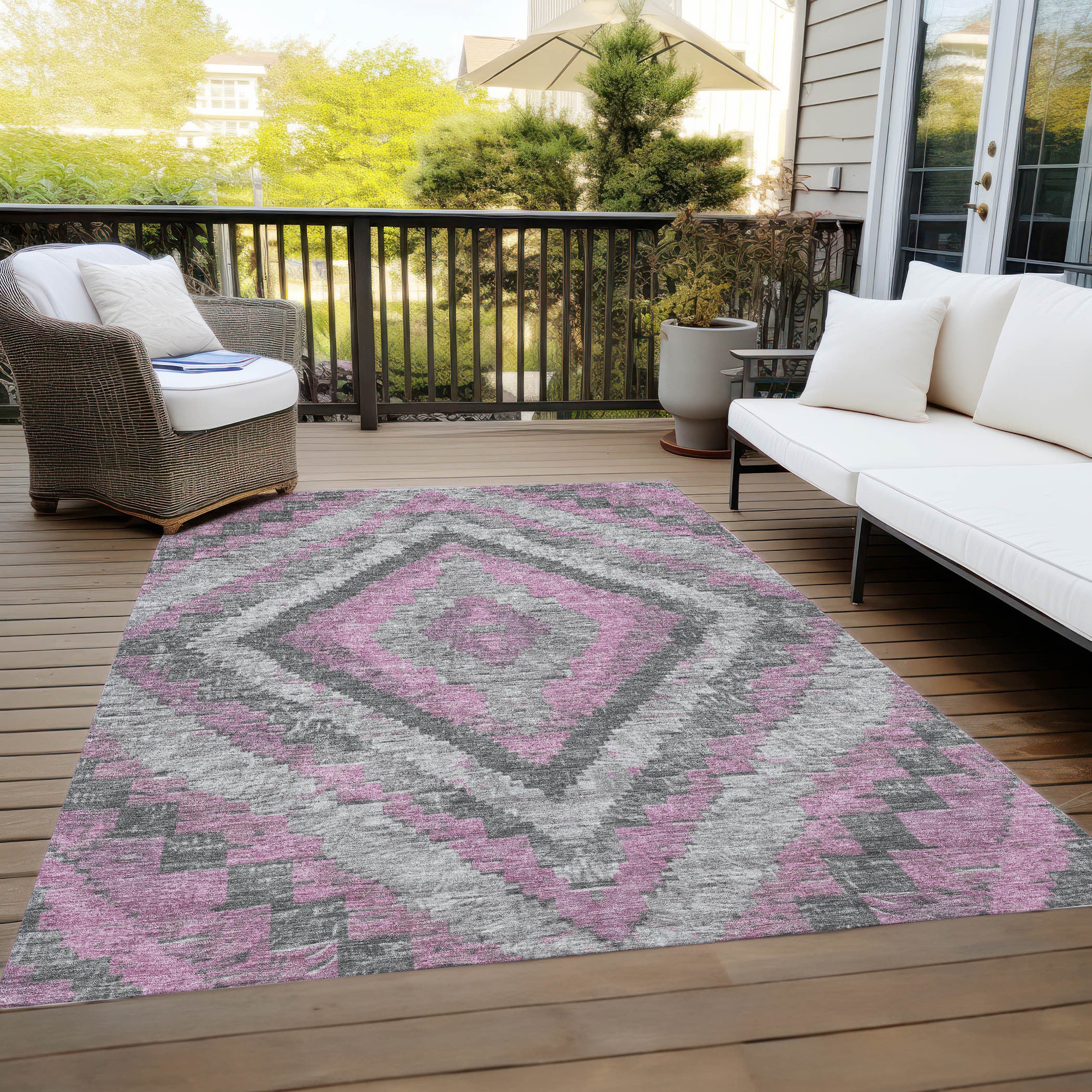 5' X 8' Blush And Gray Aztec Washable Indoor Outdoor Area Rug