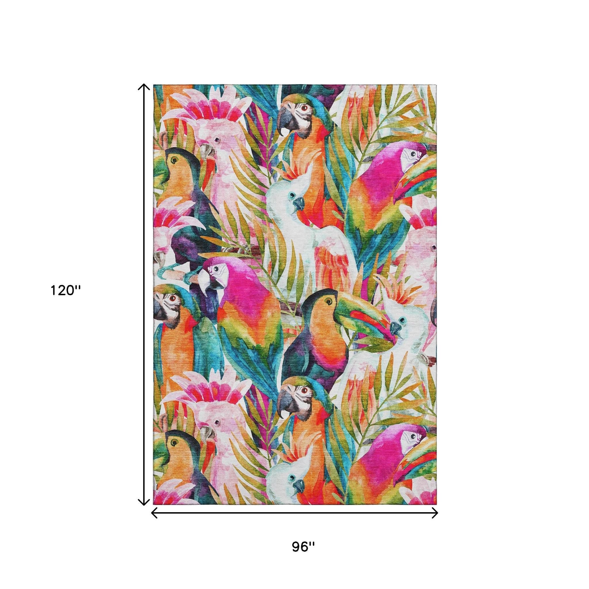 8' X 10' Rainbow And Ivory Geometric Washable Area Rug With UV Protection