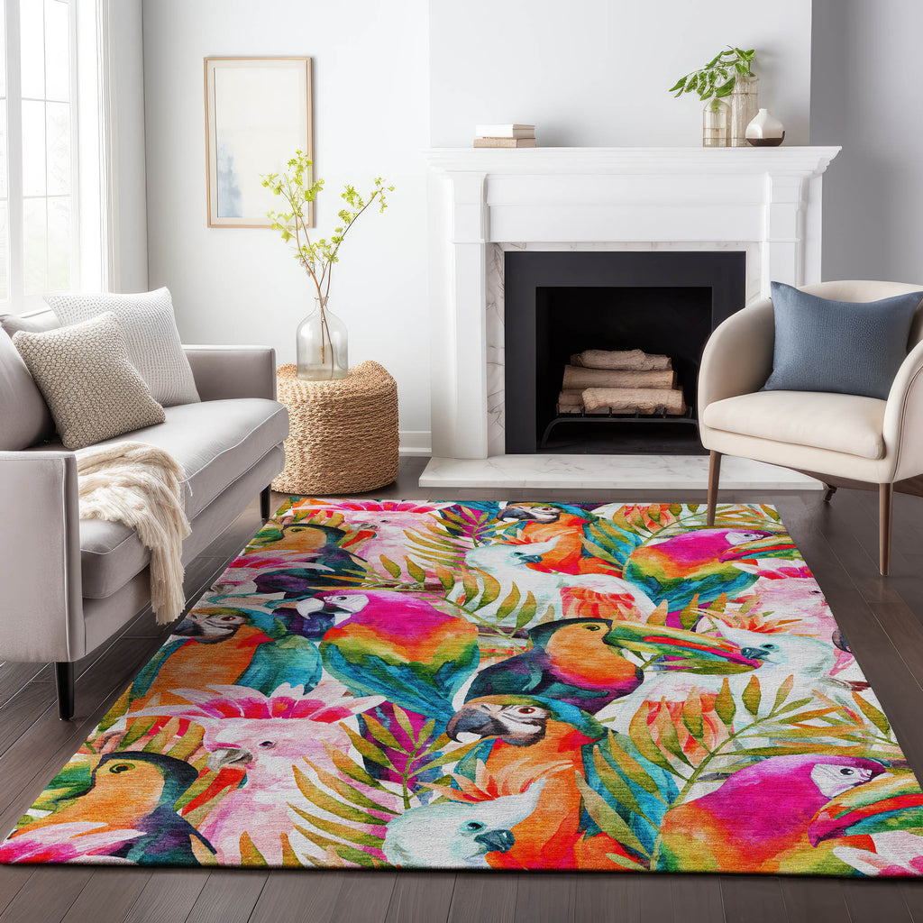 8' X 10' Rainbow And Ivory Geometric Washable Area Rug With UV Protection