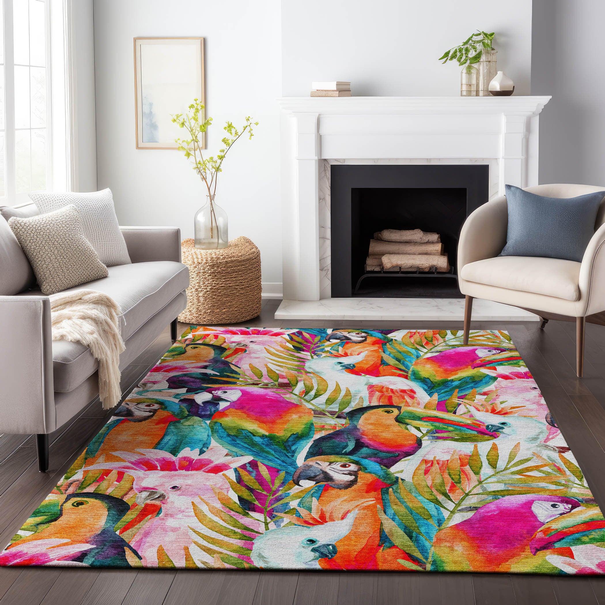 8' X 10' Rainbow And Ivory Geometric Washable Area Rug With UV Protection