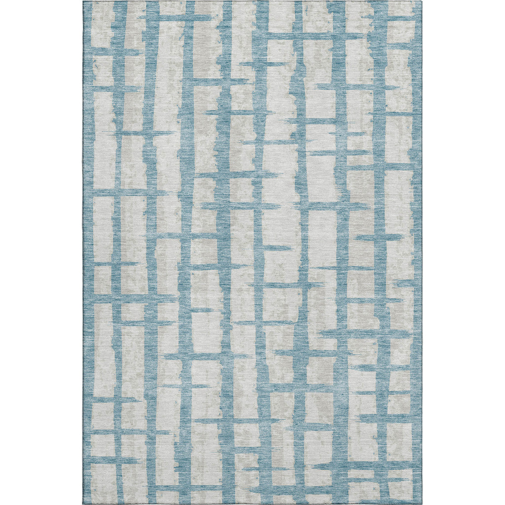 8' X 10' Sky Blue And Beige Striped Washable Area Rug With UV Protection