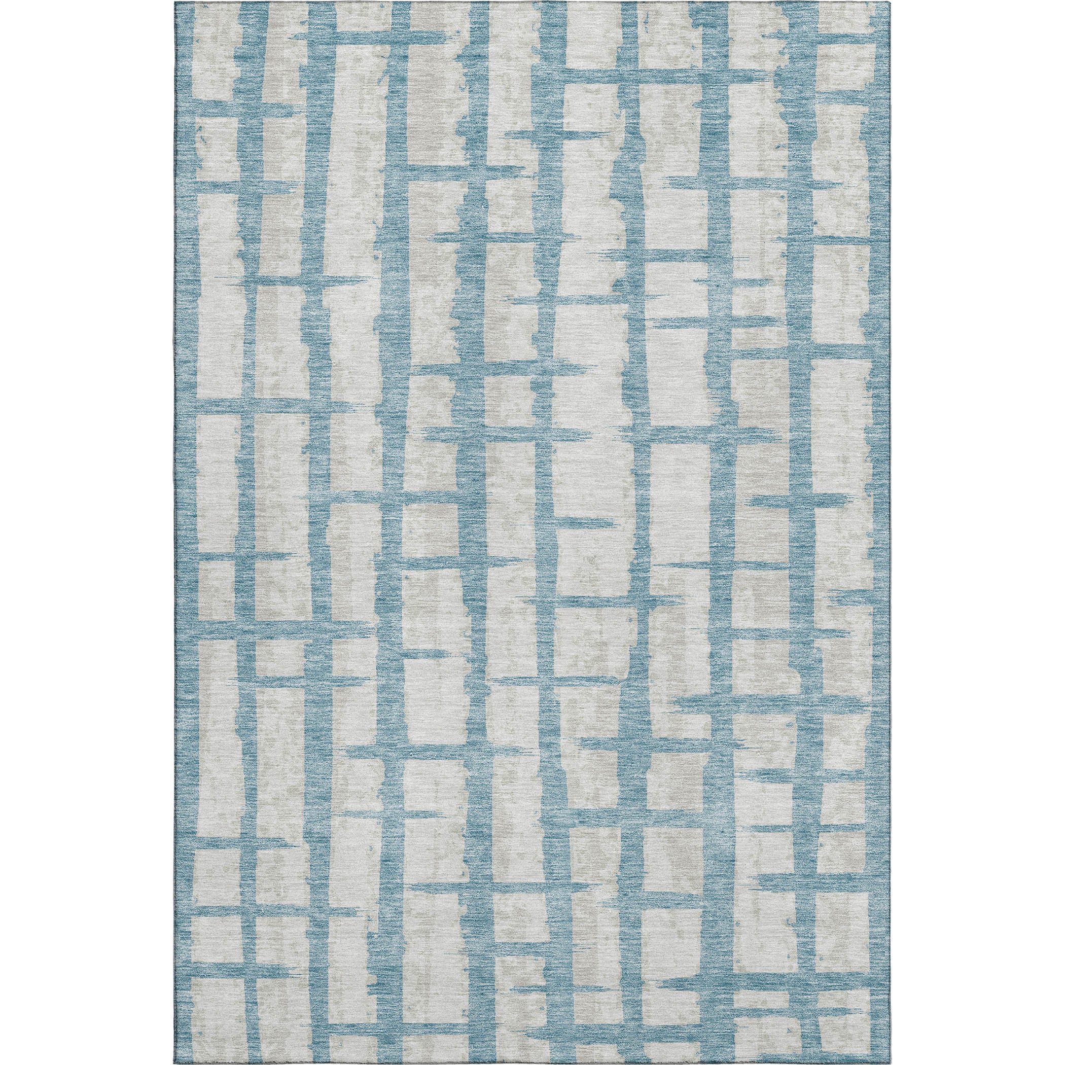 8' X 10' Sky Blue And Beige Striped Washable Area Rug With UV Protection
