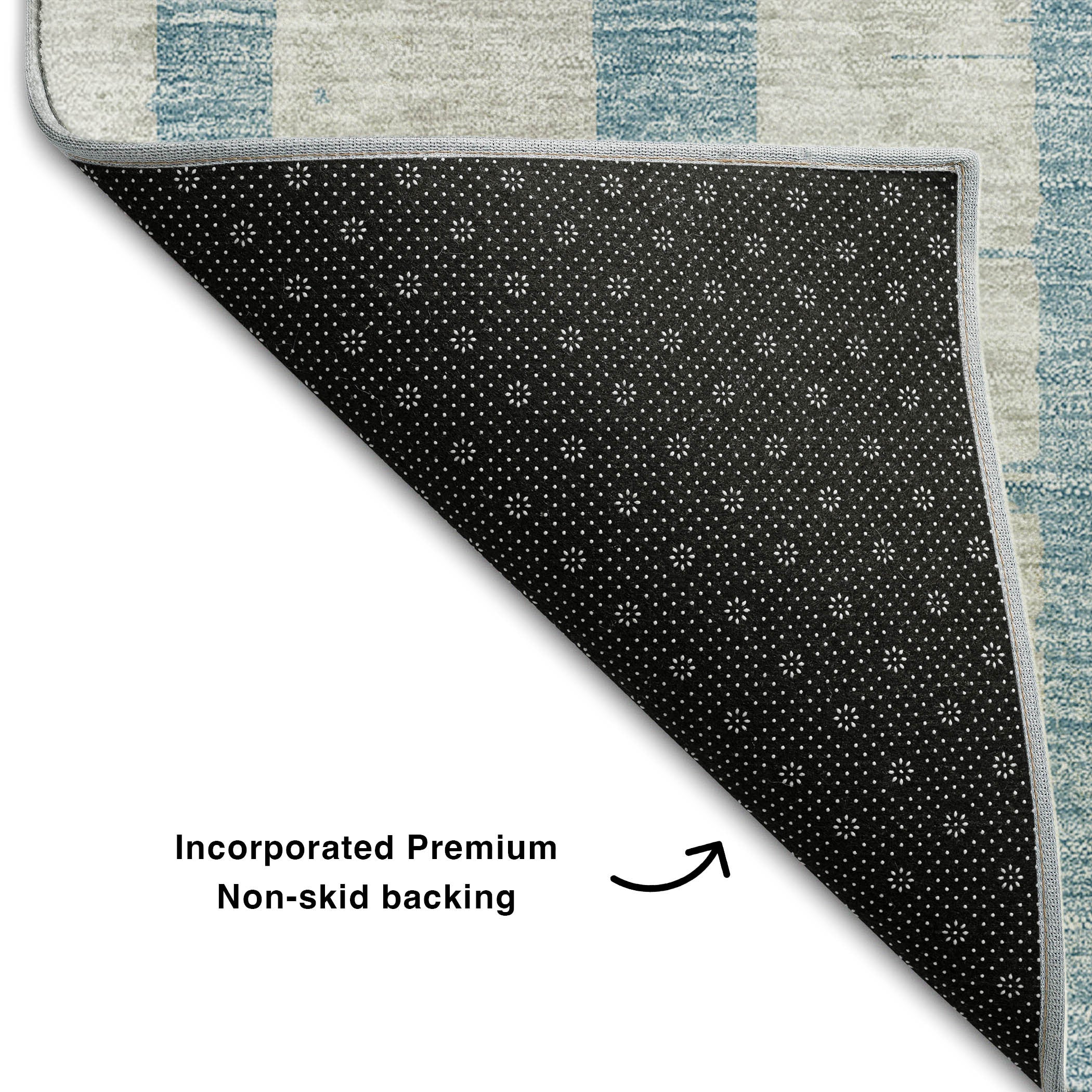 8' X 10' Sky Blue And Beige Striped Washable Area Rug With UV Protection