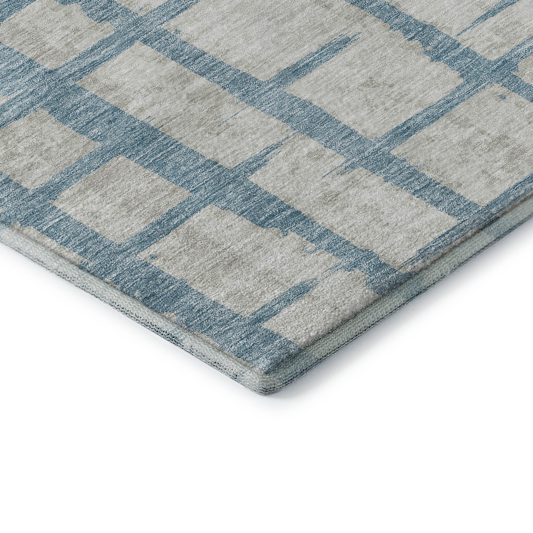 8' X 10' Sky Blue And Beige Striped Washable Area Rug With UV Protection