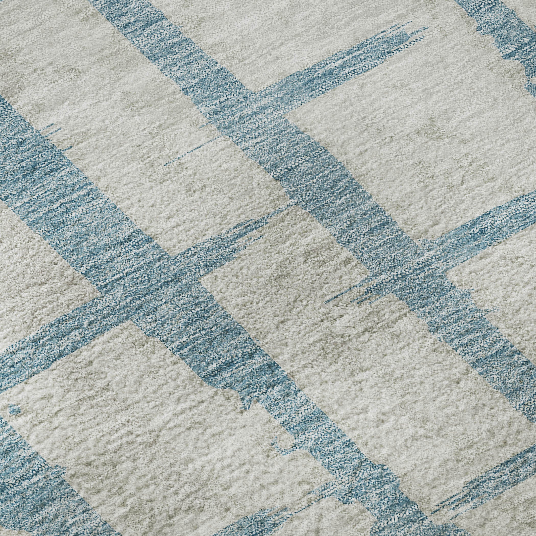 8' X 10' Sky Blue And Beige Striped Washable Area Rug With UV Protection
