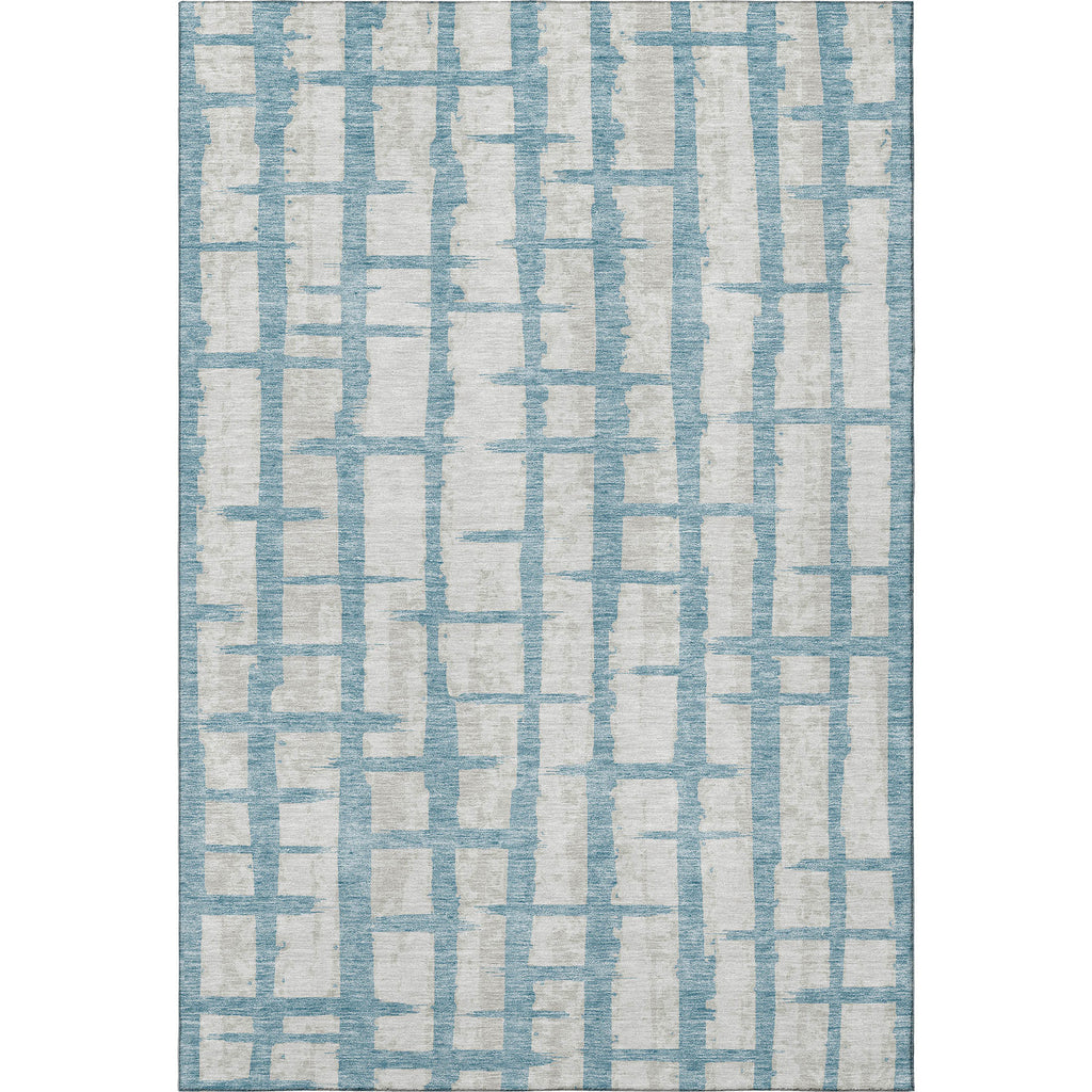 8' X 10' Sky Blue And Beige Striped Washable Area Rug With UV Protection