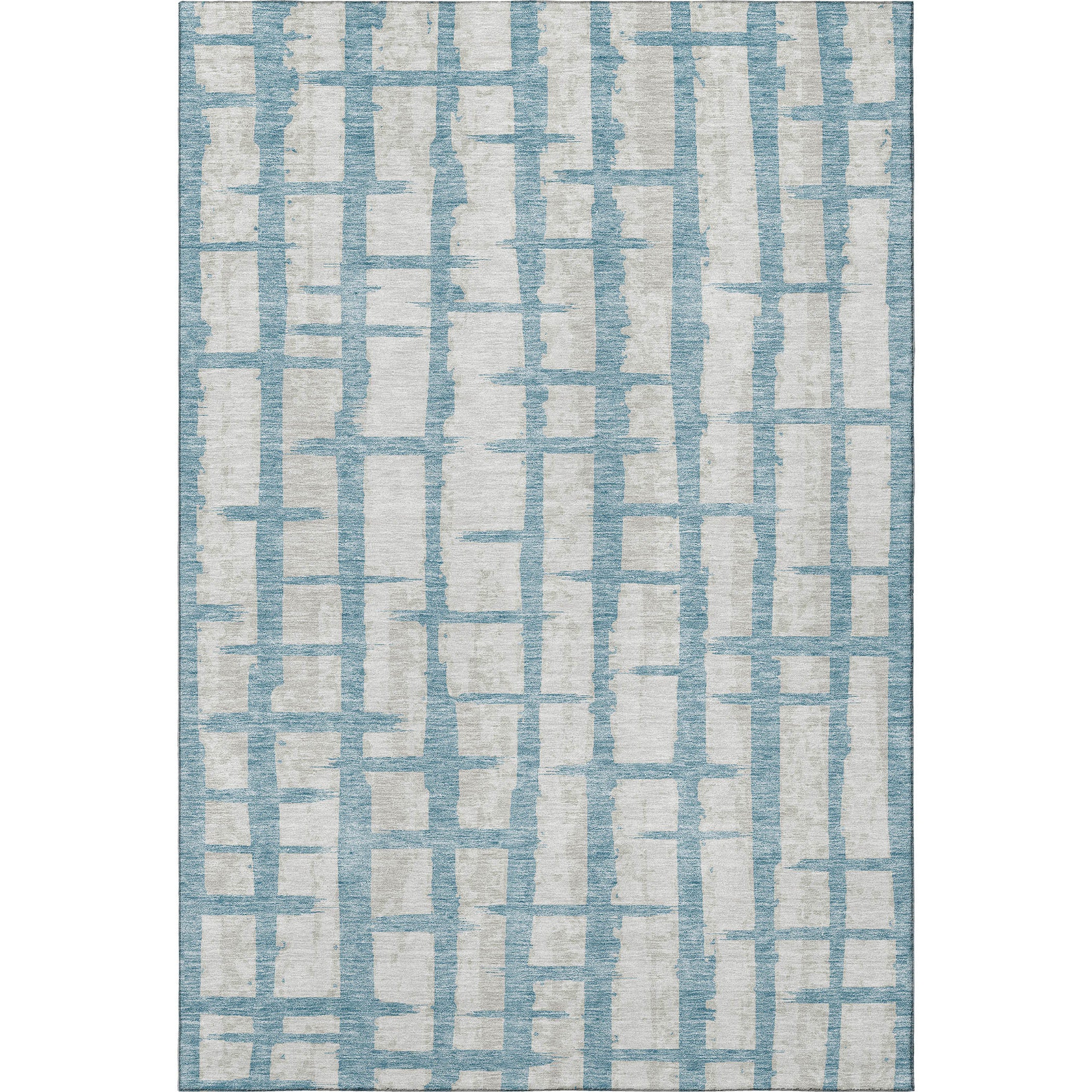 8' X 10' Sky Blue And Beige Striped Washable Area Rug With UV Protection