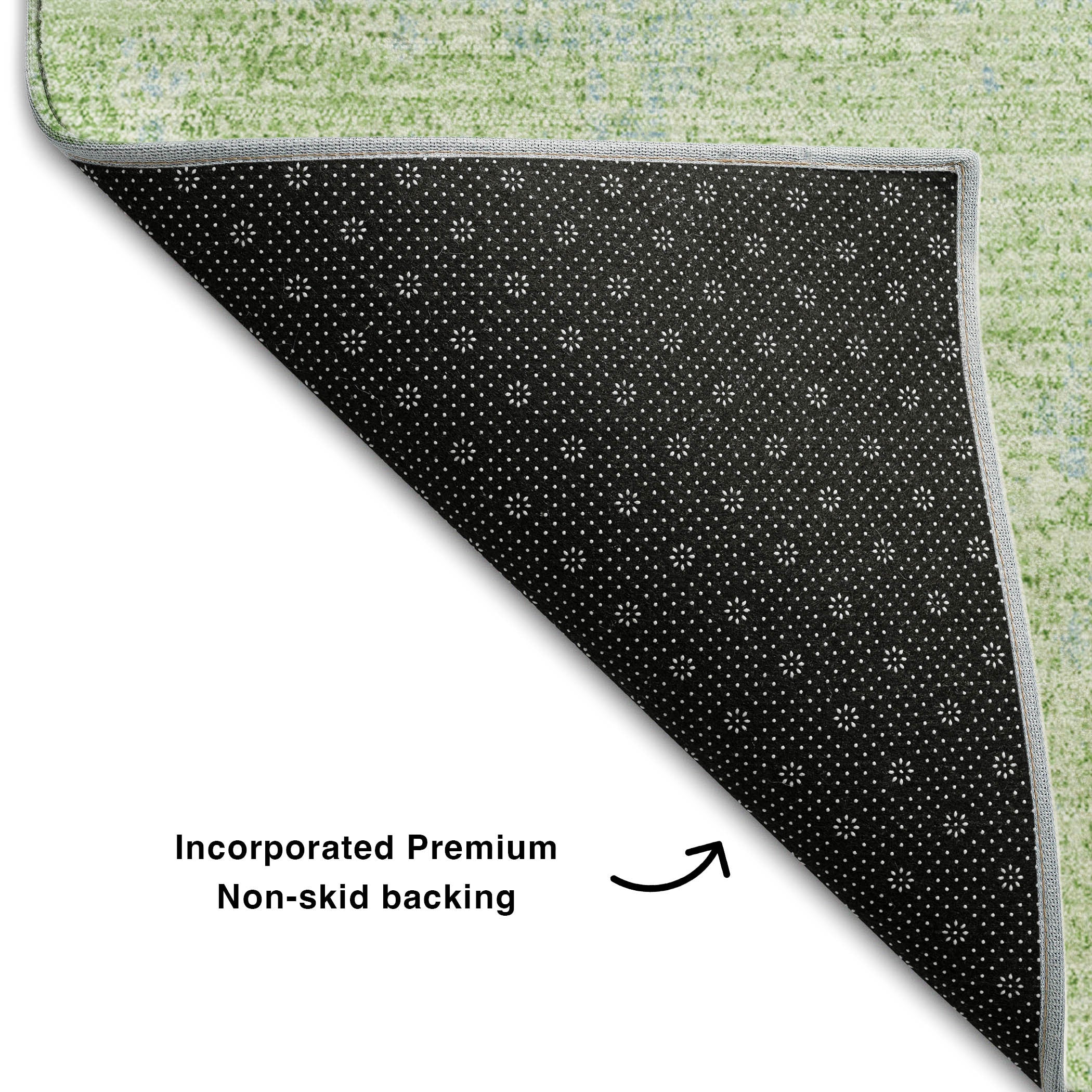 8' Green And Sky Blue Abstract Washable Round Rug With UV Protection