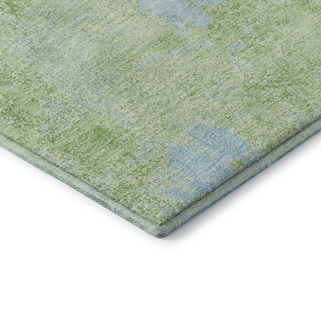 8' Green And Sky Blue Abstract Washable Round Rug With UV Protection