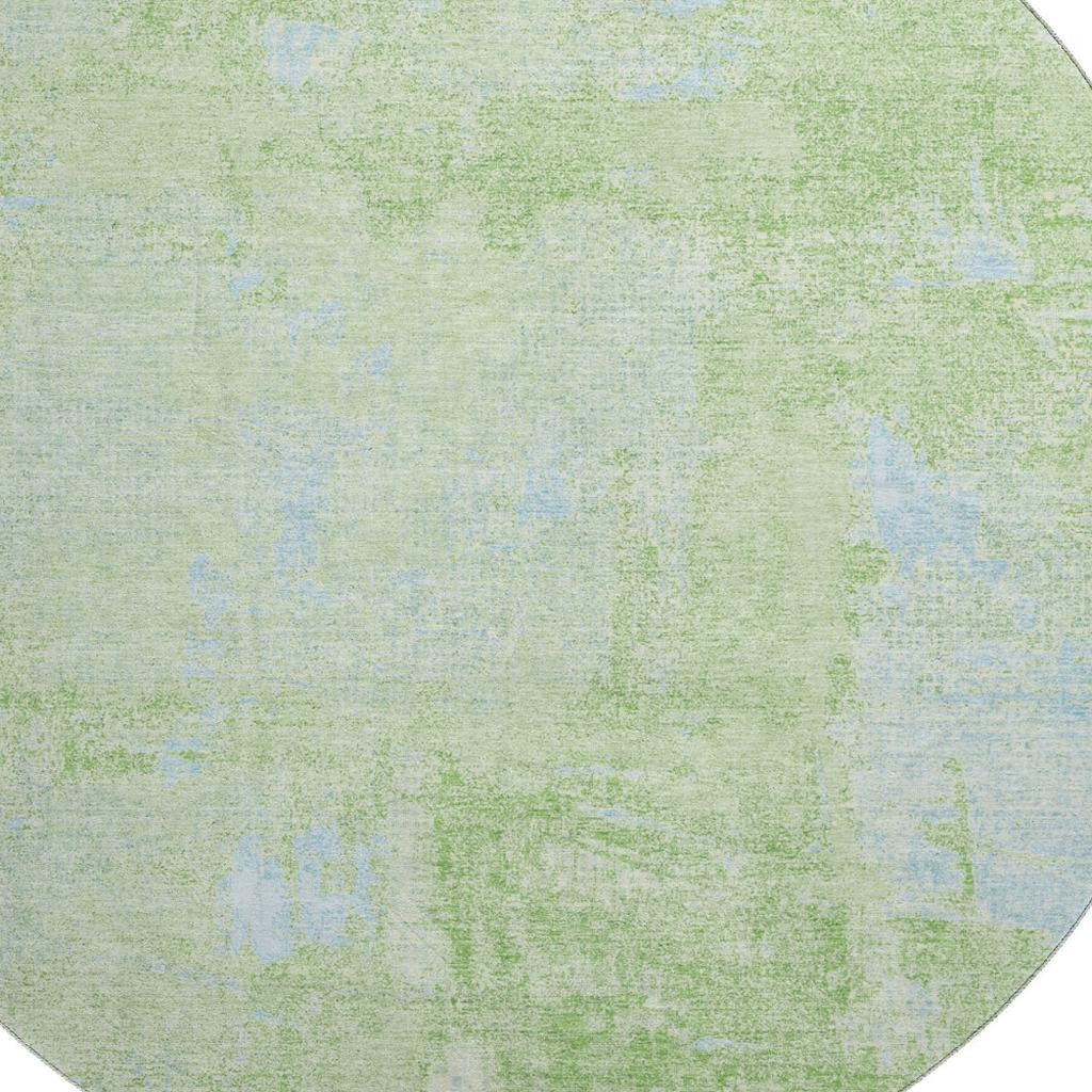 8' Green And Sky Blue Abstract Washable Round Rug With UV Protection